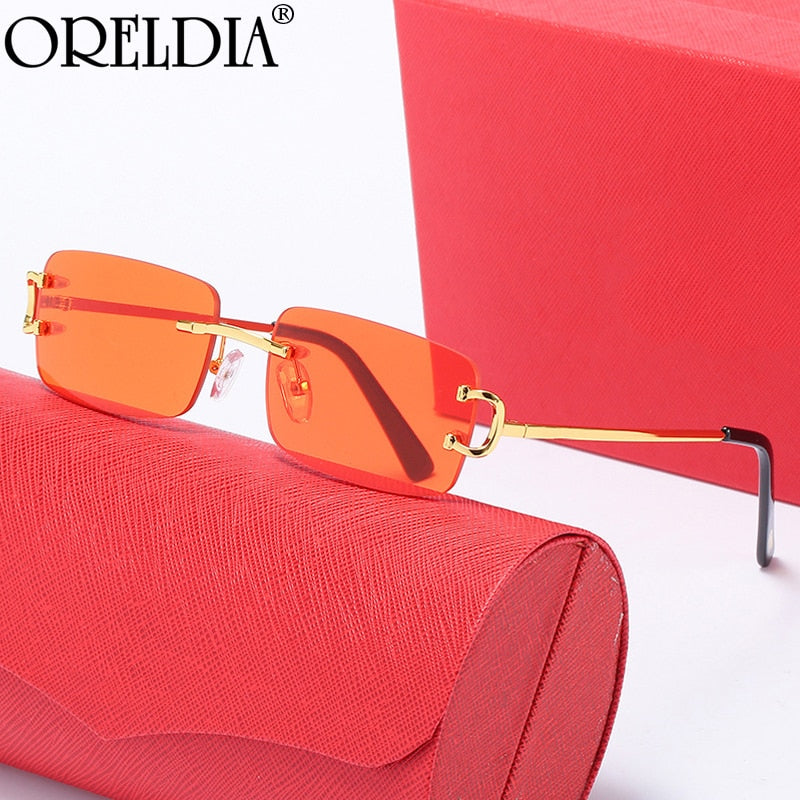 Lunettes de soleil en métal sans bords, carrées, grande C, lunettes de soleil de luxe pour femmes et hommes