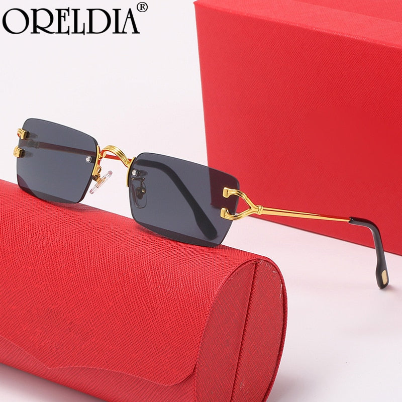 Lunettes de soleil en métal sans bords, carrées, grande C, lunettes de soleil de luxe pour femmes et hommes