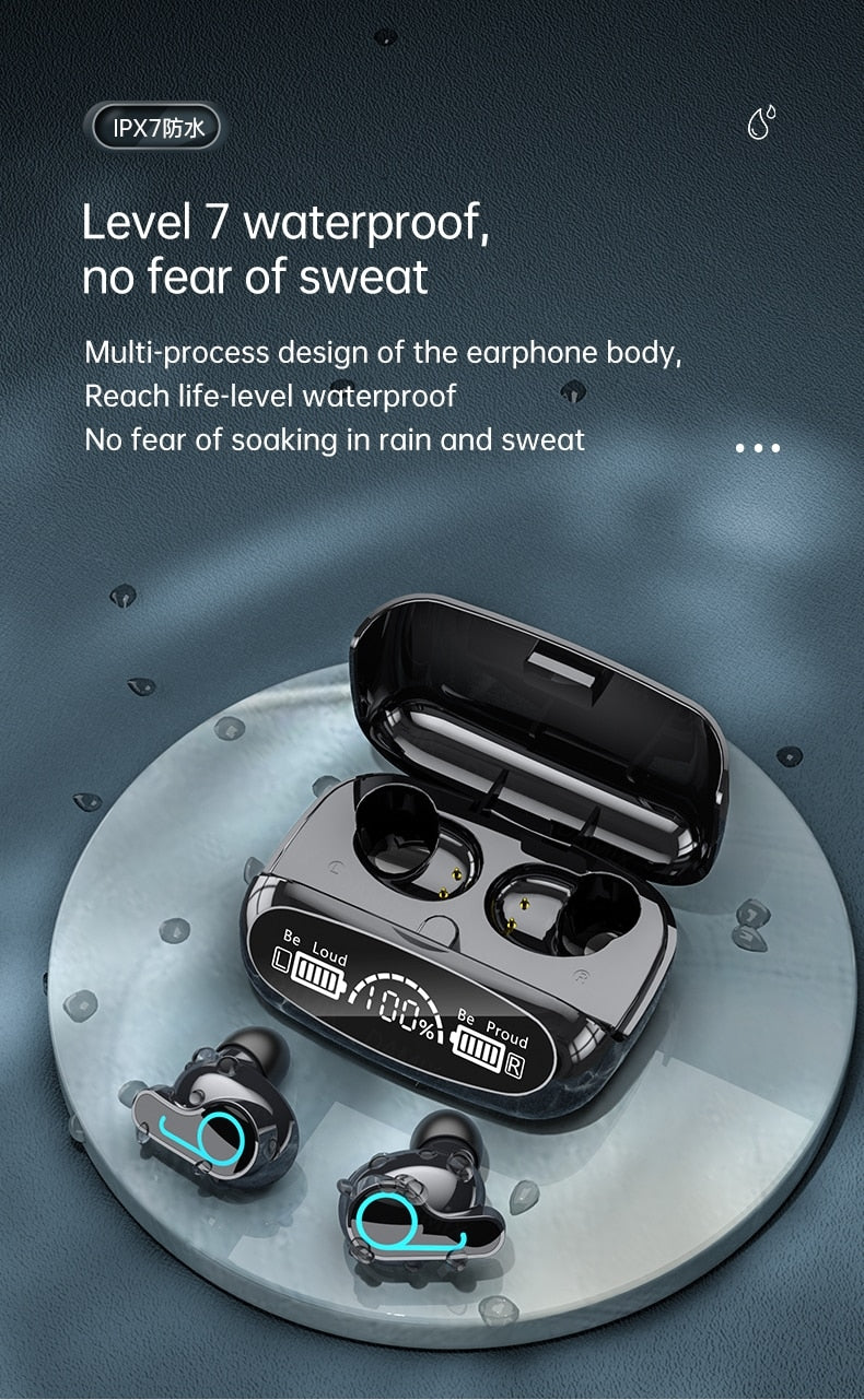 Nouveau sans fil V5.1 Bluetooth écouteur HD casque stéréo sport casque étanche avec double micro et étui de charge de batterie 2000mAh