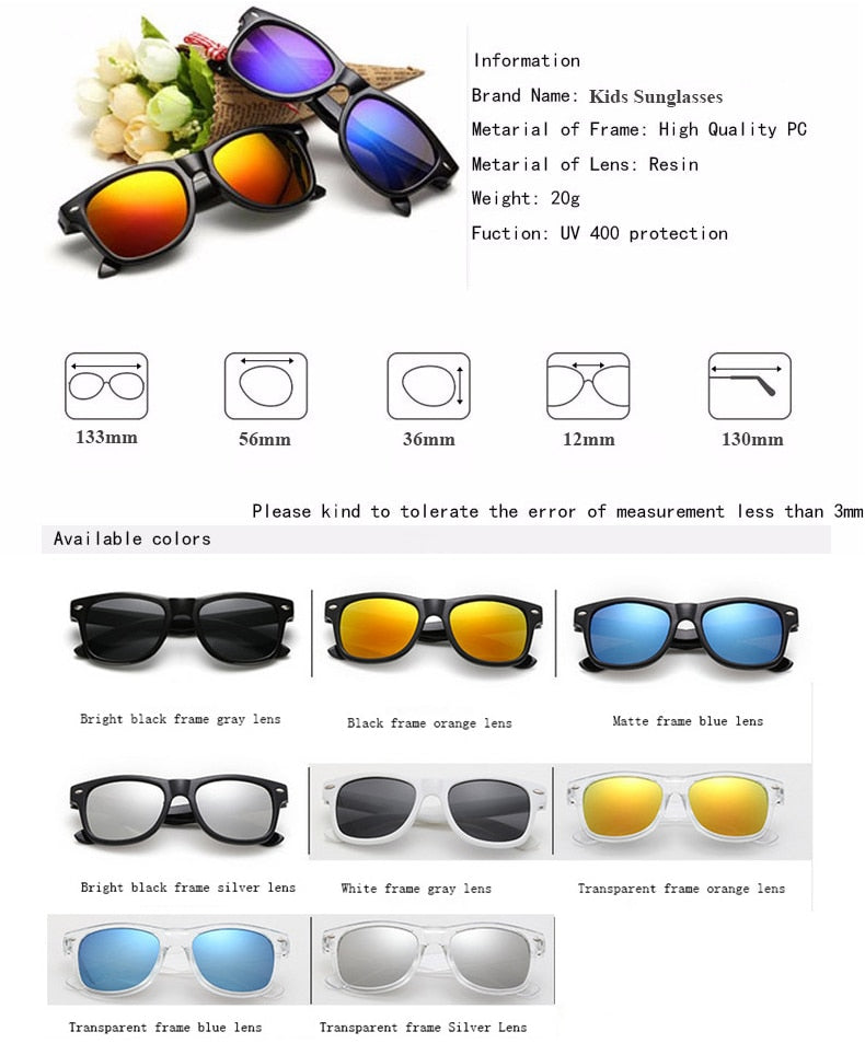 Lunettes de soleil pour enfants de 3 à 15 ans, Cool, pour garçons et filles, à la mode, lentille de revêtement, Protection UV 400, offre spéciale