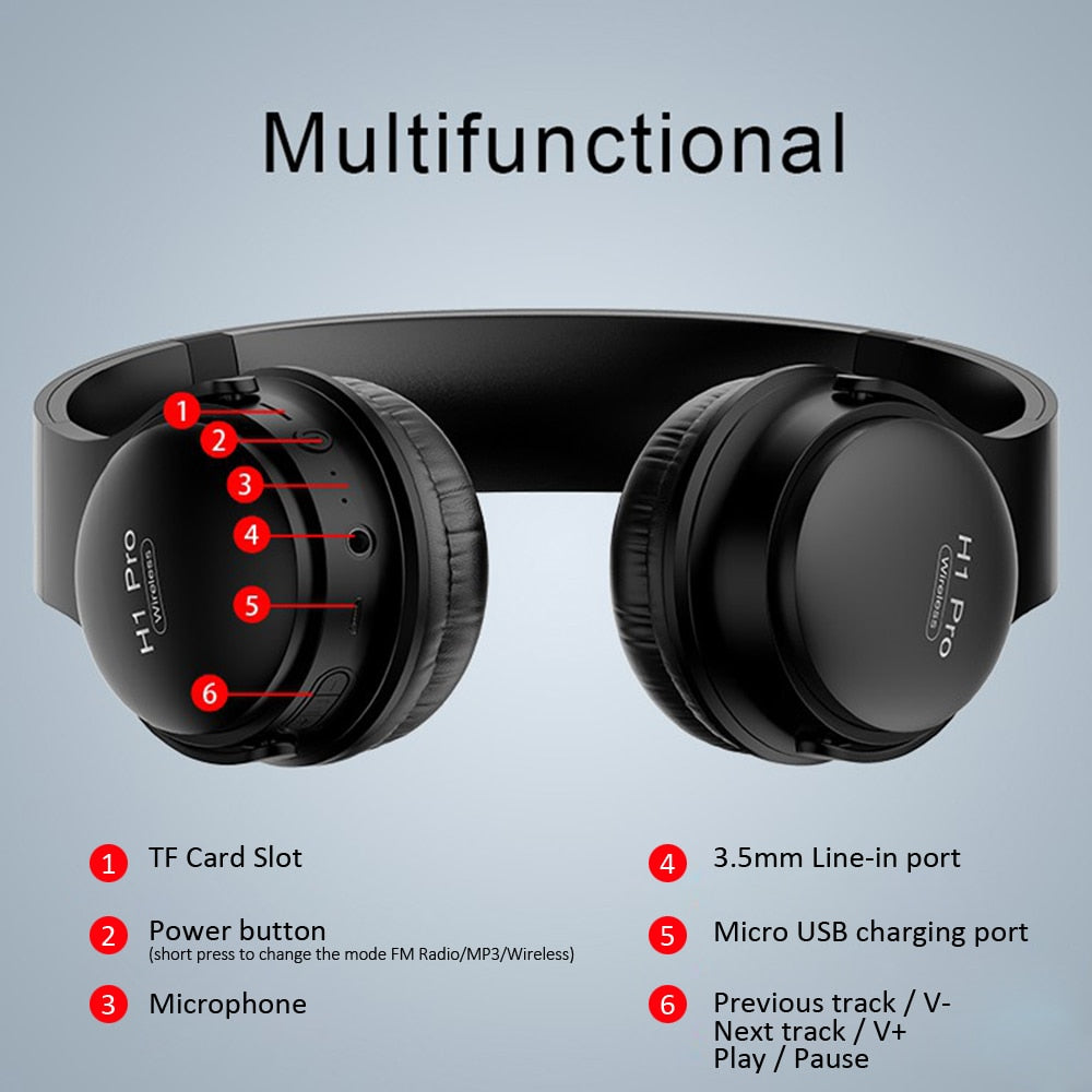 Casque sans fil H1 Pro Casque supra-auriculaire compatible Bluetooth 5.0 Écouteur stéréo HIFI avec prise en charge du micro Carte TF / câble audio
