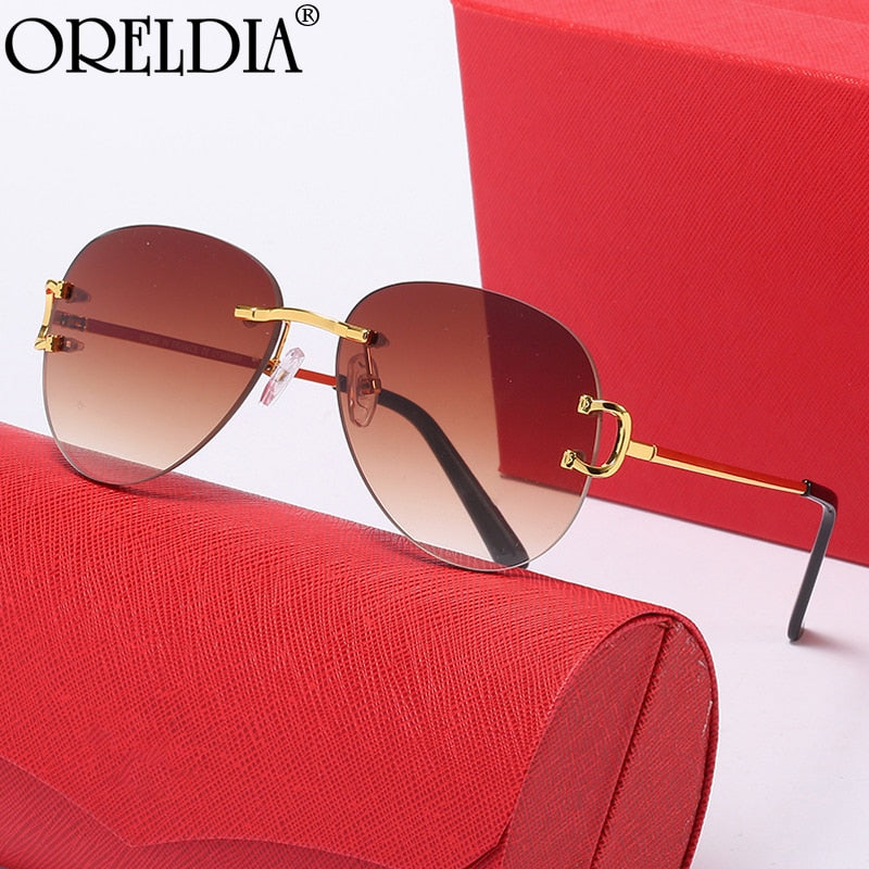 Lunettes de soleil en métal sans bords, carrées, grande C, lunettes de soleil de luxe pour femmes et hommes