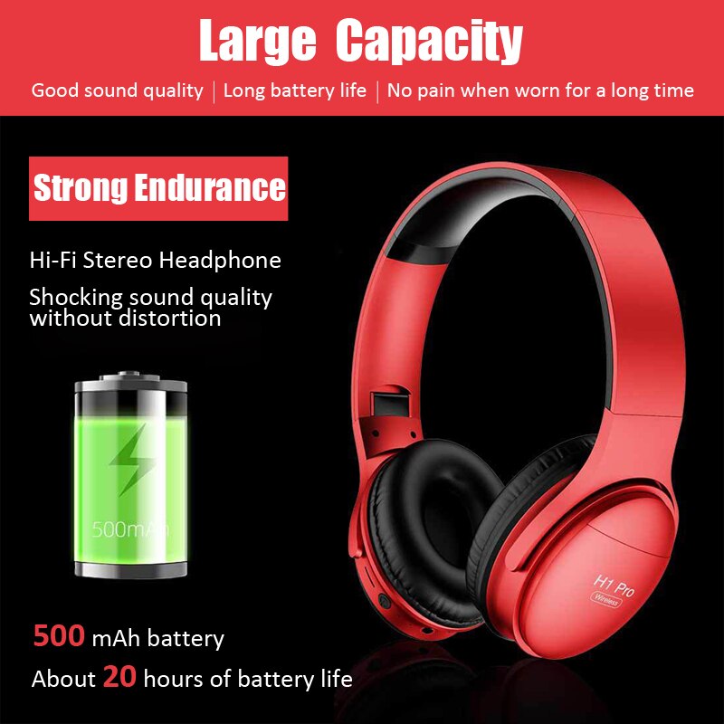 Casque sans fil H1 Pro Casque supra-auriculaire compatible Bluetooth 5.0 Écouteur stéréo HIFI avec prise en charge du micro Carte TF / câble audio