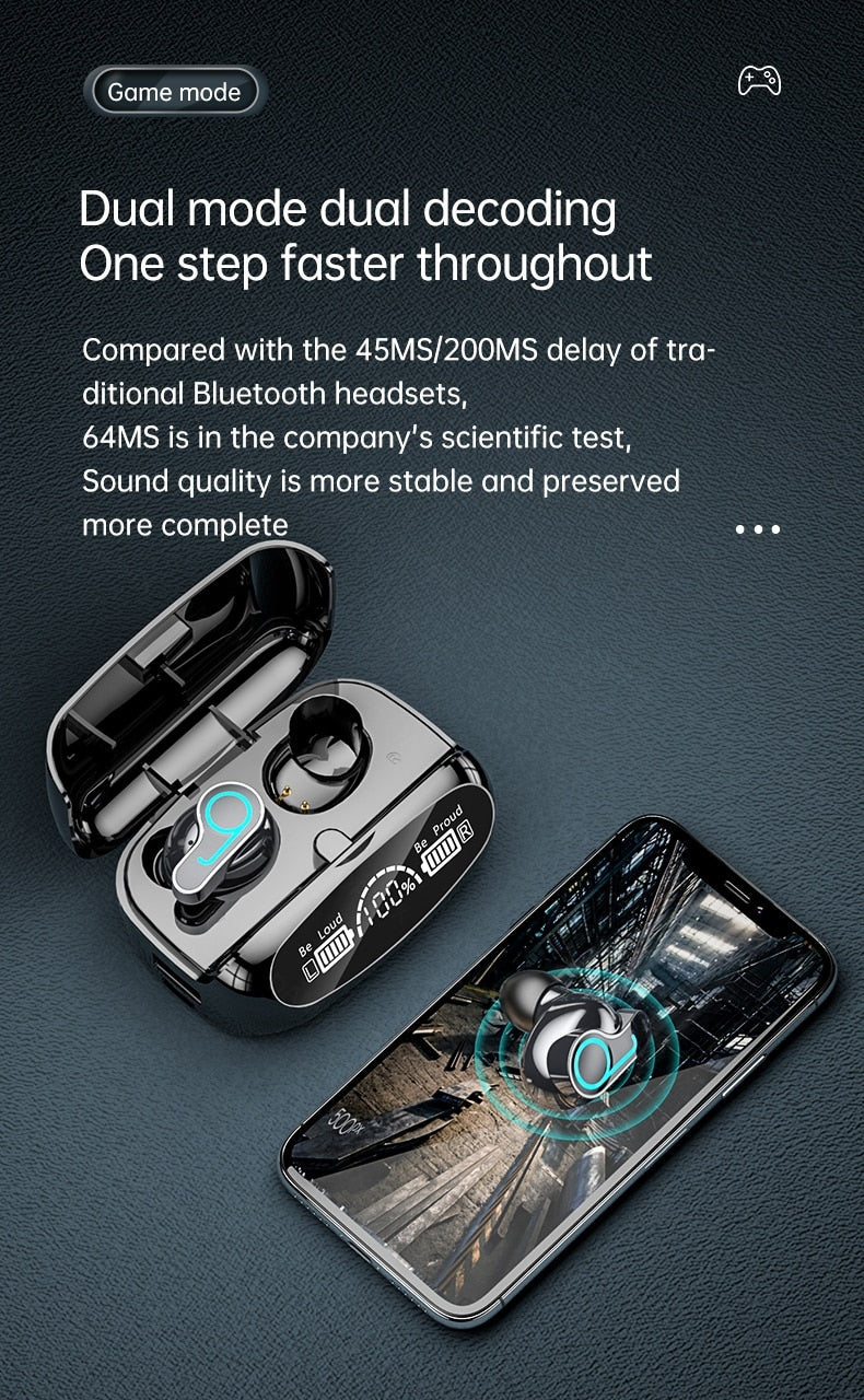 Nouveau sans fil V5.1 Bluetooth écouteur HD casque stéréo sport casque étanche avec double micro et étui de charge de batterie 2000mAh