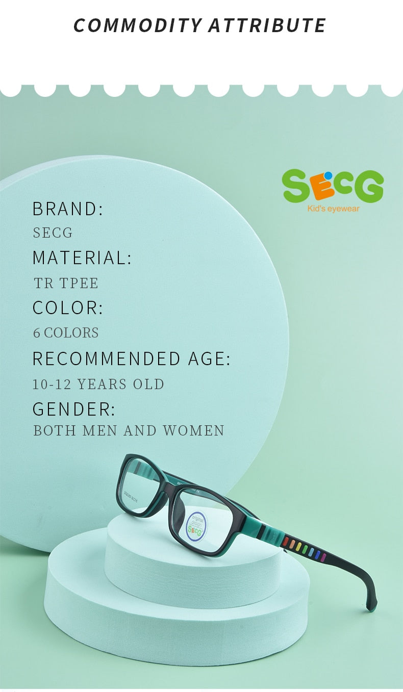 SECG – monture de lunettes en silicone souple pour enfants, verres de Prescription pour enfants, monture de lunettes optique de sécurité, Anti-chute de pression, TR90