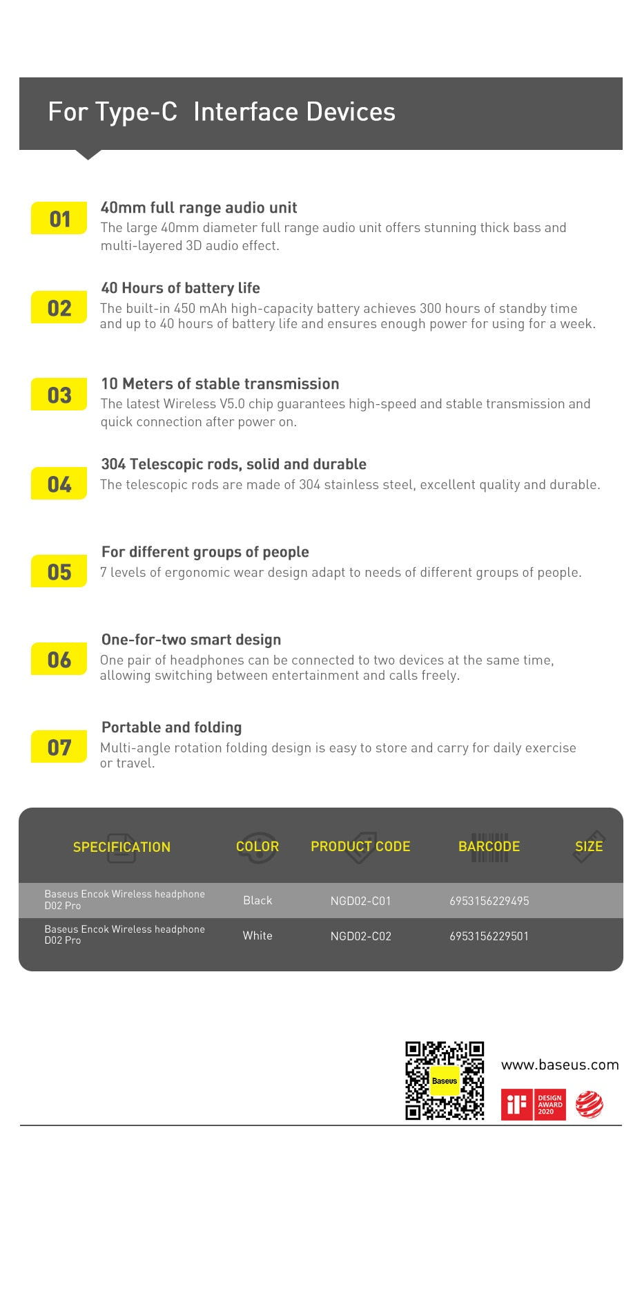 Baseus D02 Pro casque sans fil Sport Bluetooth 5.0