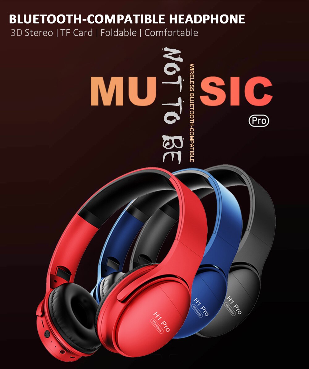 Casque sans fil H1 Pro Casque supra-auriculaire compatible Bluetooth 5.0 Écouteur stéréo HIFI avec prise en charge du micro Carte TF / câble audio