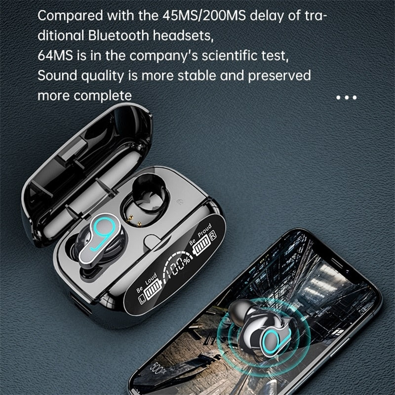 Nouveau sans fil V5.1 Bluetooth écouteur HD casque stéréo sport casque étanche avec double micro et étui de charge de batterie 2000mAh