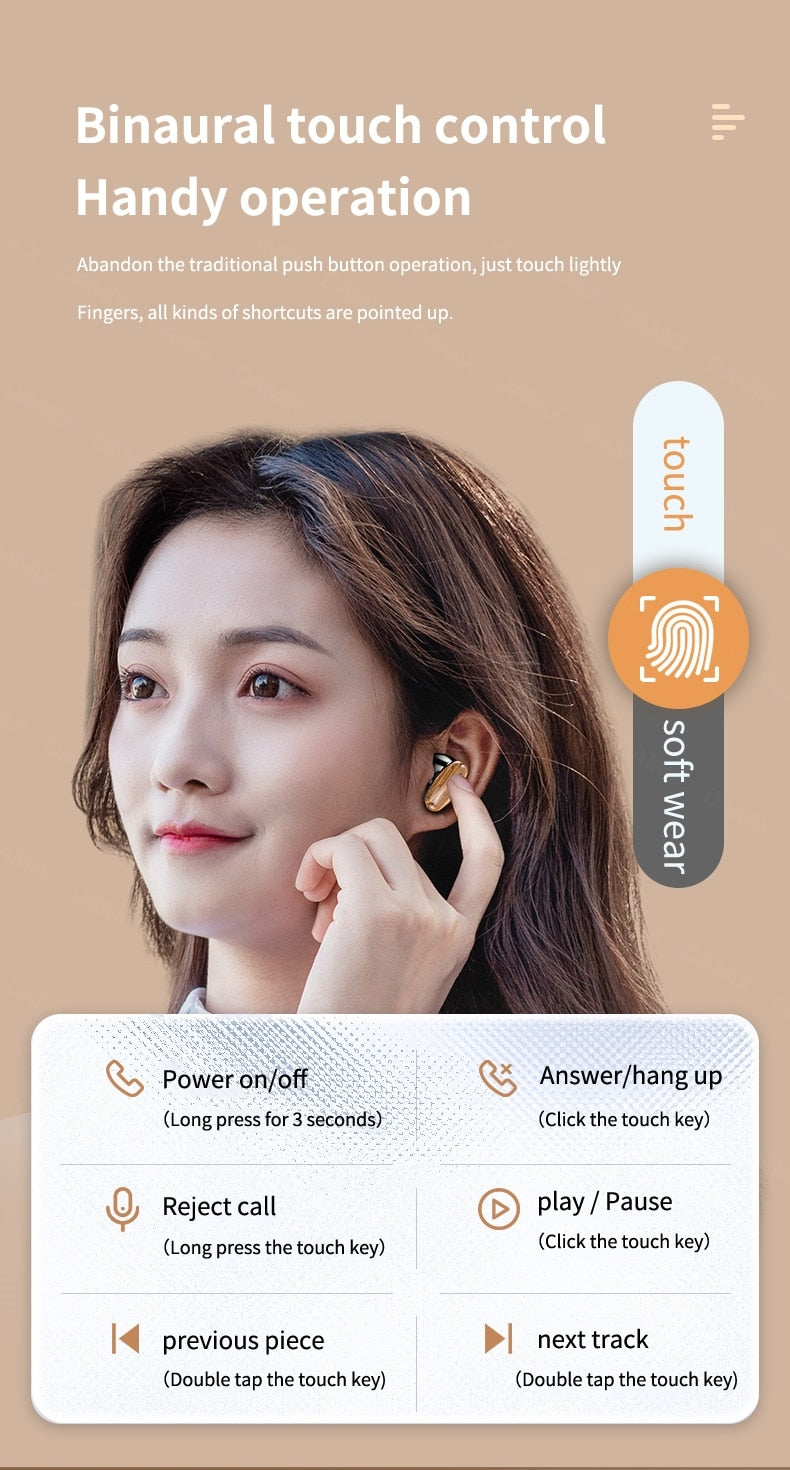 TWS Casques Sans Fil Bluetooth 5.2 Casque Intelligente Tactile Dans L'oreille HiFi Stéréo Écouteur Avec Micro Sport Bouchons D'oreilles Étanches