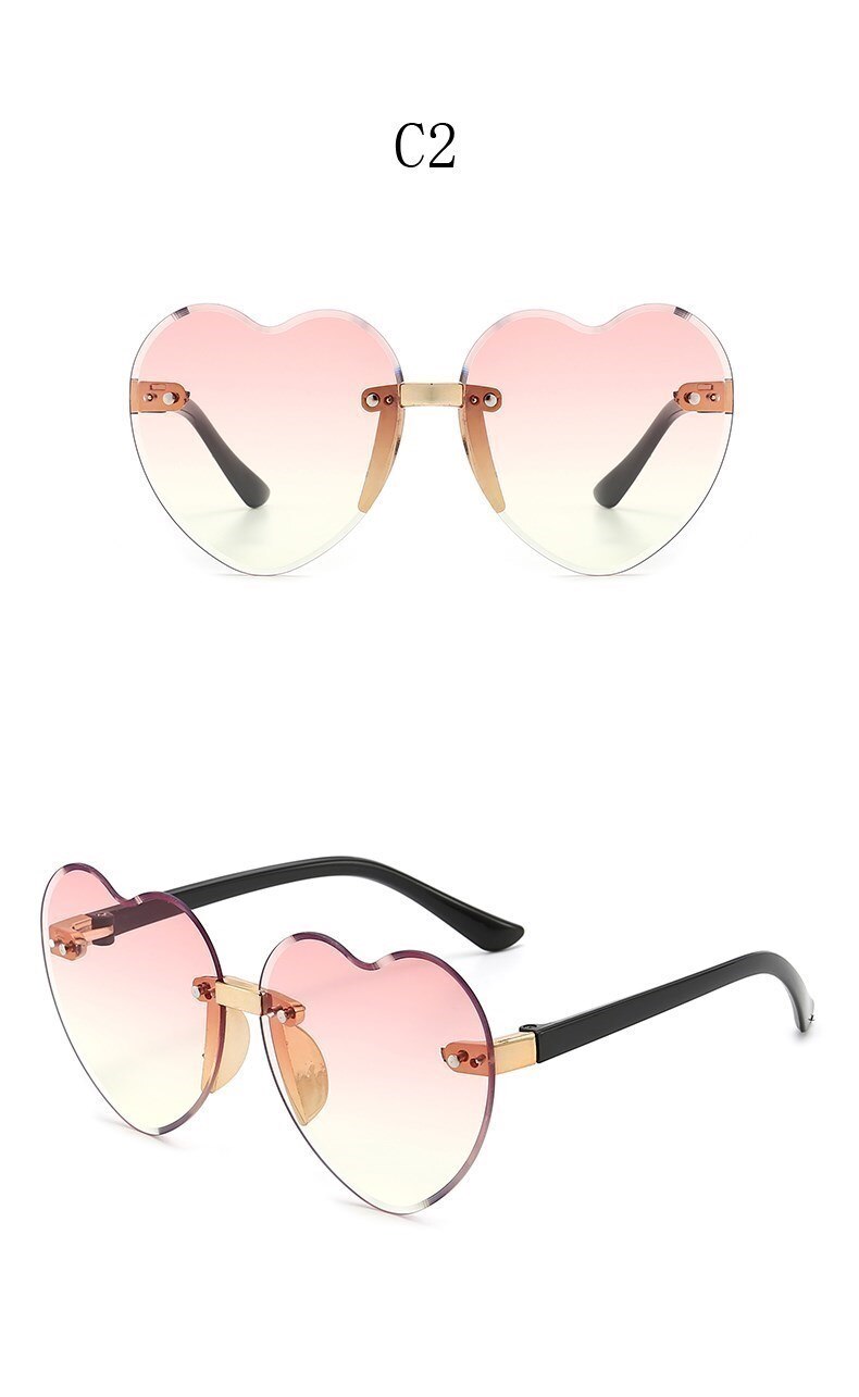 Nouveau élégant sans monture enfants mignon amour lunettes de soleil mode enfant rose dégradé lunettes de soleil garçon fille lunettes UV400 lunettes