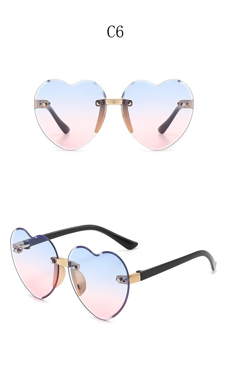 Nouveau élégant sans monture enfants mignon amour lunettes de soleil mode enfant rose dégradé lunettes de soleil garçon fille lunettes UV400 lunettes