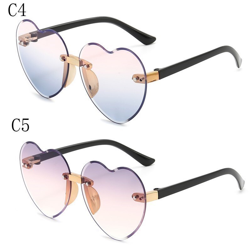 Nouveau élégant sans monture enfants mignon amour lunettes de soleil mode enfant rose dégradé lunettes de soleil garçon fille lunettes UV400 lunettes