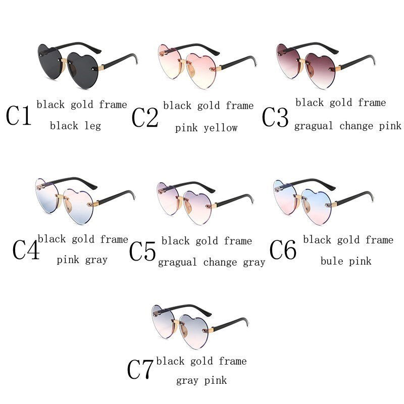 Nouveau élégant sans monture enfants mignon amour lunettes de soleil mode enfant rose dégradé lunettes de soleil garçon fille lunettes UV400 lunettes