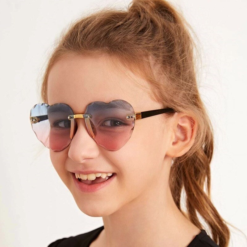 Nouveau élégant sans monture enfants mignon amour lunettes de soleil mode enfant rose dégradé lunettes de soleil garçon fille lunettes UV400 lunettes