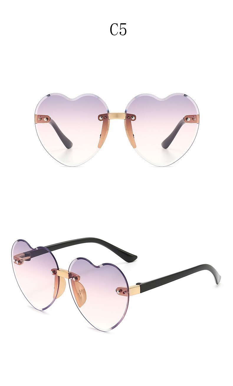 Nouveau élégant sans monture enfants mignon amour lunettes de soleil mode enfant rose dégradé lunettes de soleil garçon fille lunettes UV400 lunettes